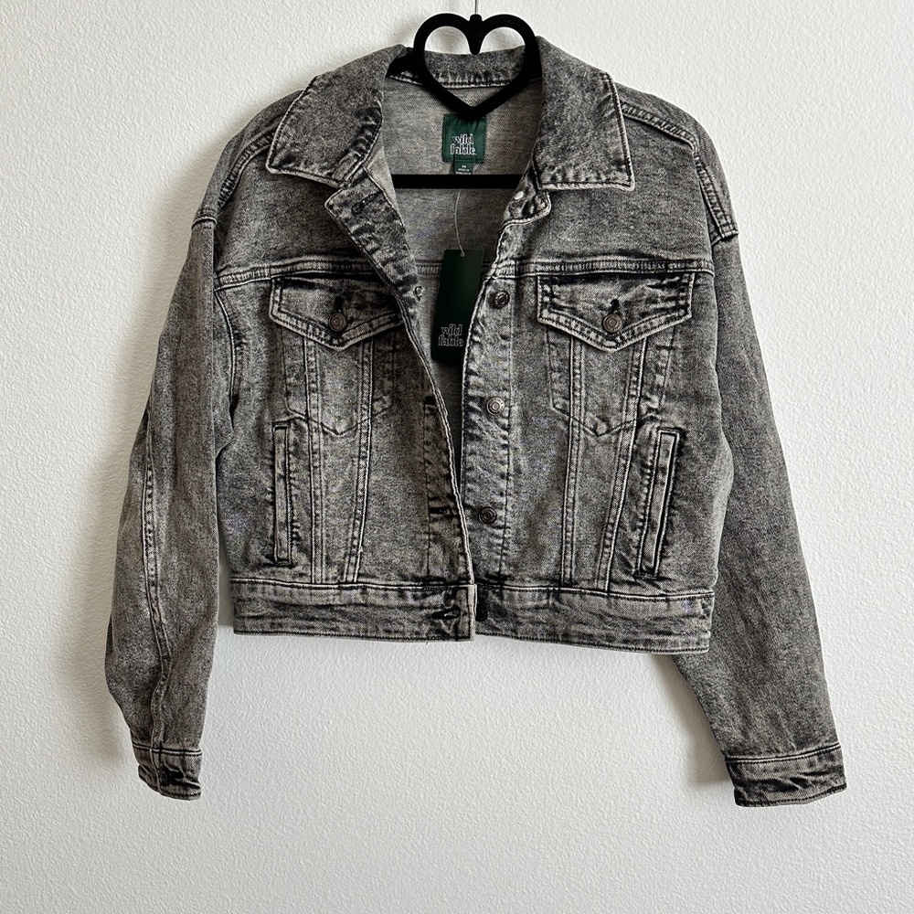 Wild Fable Black Stone Washed Cropped Denim Trucker Jacket Size XS